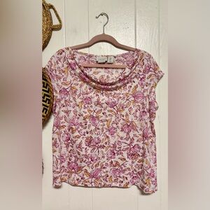 Haute Hippie Pink and Yellow Floral 100% Linen Blouse Size Large